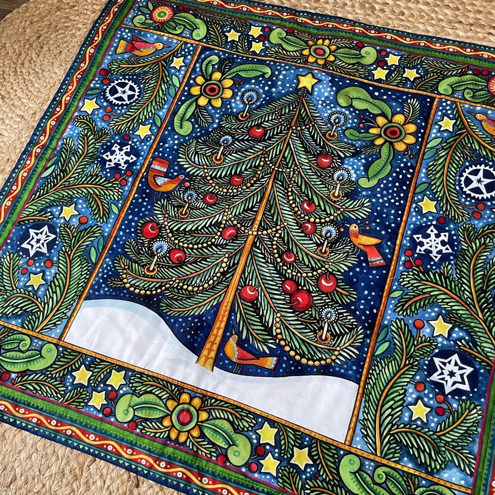 Festive Holiday Tree Tapestry, Scandinavian Christmas tree quilt block